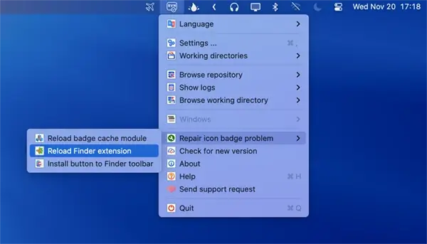 Repair icon badge problem / Reload Finder extension