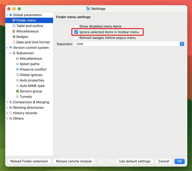 macSvn toolbar menu settings